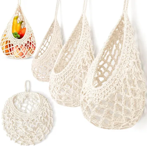 Miniatura 7 de Honeydak Cestas colgantes de pared bohemias para cocina, paquete de 3 cestas de lágrima con ganchos, almacenamiento de frutas, cebollas, verduras