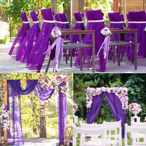 Miniatura 8 de Paquete de 8 caminos de mesa de gasa morada de 10 pies, camino de mesa de tela de queso de gasa de 35 x 120 pulgadas, romántico, bohemio, para boda
