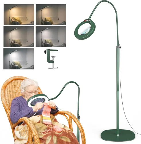 Miniatura 8 de Lupa 10X con luz y soporte, lámpara de pie flexible de cuello de cisne de 24 pulgadas, LED 3 en 1, 5 modos de color, lupa iluminada regulable sin