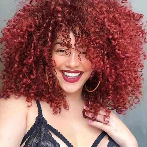Miniatura 12 de rosmile Pelucas Rizadas para Mujeres Negras - Peluca Afro Completa de Cabello Sintético Africano Americano Negro Mezclado Castaño Oscuro Rizado