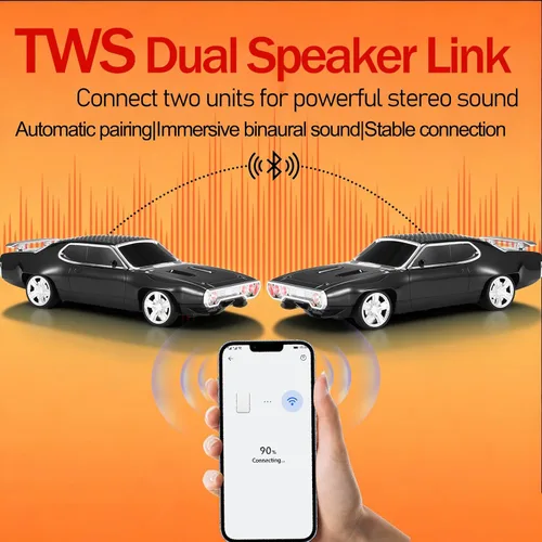 Miniatura 3 de Altavoz Bluetooth retro para automóvil con sonido estéreo HD, emparejamiento TWS, luces LED de fiesta, micrófono incorporado, altavoz Bluetooth Negro