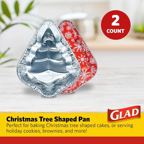Miniatura 2 de Glad Holiday Edition Moldes de Aluminio para Hornear con Forma de Árbol de Navidad con Patrón de Copos de Nieve Rojos y Blancos, Moldes Desechables