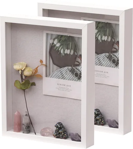Miniatura 8 de QDSSDECO Cajas de sombra de 8 x 8 pulgadas con parte trasera de lino suave, caja de sombra 3D de vidrio de madera profunda para pared y mesa