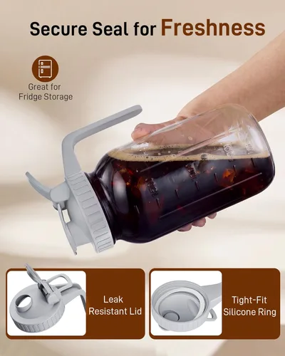 Miniatura 6 de Cafetera fría – 2 cuartos de galón de acero inoxidable con filtro de acero inoxidable de 64 onzas, jarra de cerveza fría, sin fugas, cafetera fría