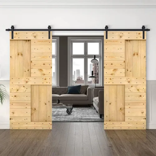 Miniatura 92 de TMS Serie N - Puerta corrediza interior de madera de pino anudada con kit de herrajes deslizantes (32 x 84 pulgadas, blanco)