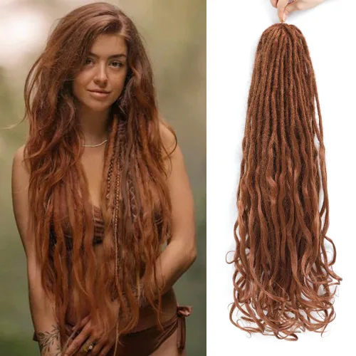 Miniatura 25 de Extensiones de rastas rectas sintéticas de doble extremo, 24 pulgadas, 5 hebras de 0.5 in de ancho, suaves de color negro a marrón oscuro
