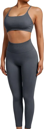 Miniatura 2 de SUUKSESS Conjuntos de entrenamiento sin costuras para mujer, sujetador deportivo con tiras y cintura alta, pantalones cortos
