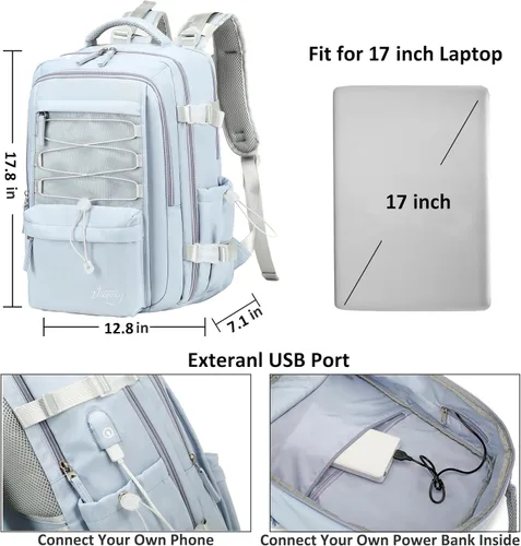 Miniatura 6 de AO ALI VICTORY Mochila de viaje para mujeres y hombres, mochilas para laptop con puerto USB, mochila de equipaje de mano, mochilas grandes para Azul
