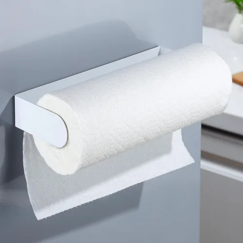 DELITON Soporte magnético para toallas de papel - Estante multifuncional blanco con ajuste magnético fuerte para la mayoría de tamaños de toallas de