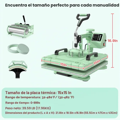 Miniatura 8 de Slendor - Prensa de calor de 15 x 15 pulgadas, 5 en 1, máquina de prensa de calor con giro de 360 grados, digital, para camisetas, prensa