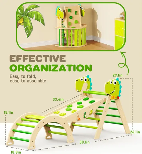 Miniatura 7 de Pikler - Juego de triángulos 11 en 1, juguete Montessori de escalada para niños pequeños, plegable de madera para interiores, gimnasio y escalador