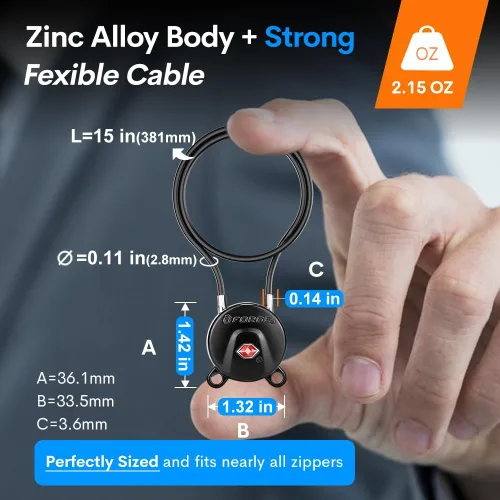 Miniatura 4 de Forge Cerraduras de equipaje aprobadas por la TSA, cerradura de viaje con llave de hoyuelo ultra segura, cerraduras de cable extralargas de 15