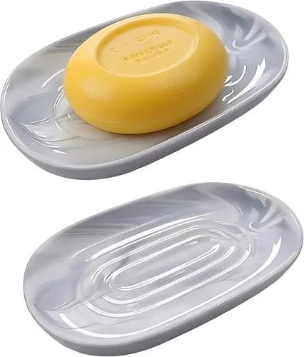 Miniatura 11 de Jabonera, Jabonera de Cerámica con Patrón de Mármol para Ducha, Bandeja Ahorradora de Jabón para Baño, Fregadero de Cocina y Tocador, Soporte Negro