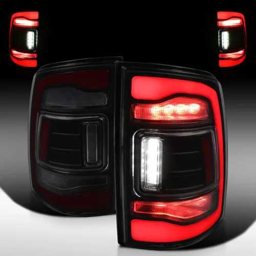 Miniatura 6 de Autozensation Compatible con Dodge Ram 1500 2500 3500 2009-2018, conjunto de par izquierdo y derecho, luces traseras LED negras con barra de luz LED