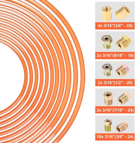 Miniatura 6 de Kit de línea de freno de 3/16 pulgadas, línea de freno recubierta de cobre de 25 pies (con 16 accesorios de línea de freno y 4 uniones de roscas) +