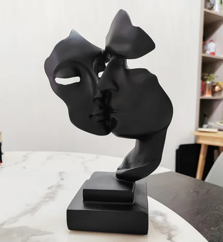 Miniatura 7 de Escultura de beso para parejas, adornos de estatua de resina de pensador negro, figura de arte abstracto de silencio es dorado, esculturas