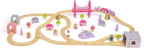 Miniatura 4 de Bigjigs Rail Fairy Town - Juego de tren de madera Juguete ferroviario para niños a partir de 3 años Pista de madera con modelo de aldea