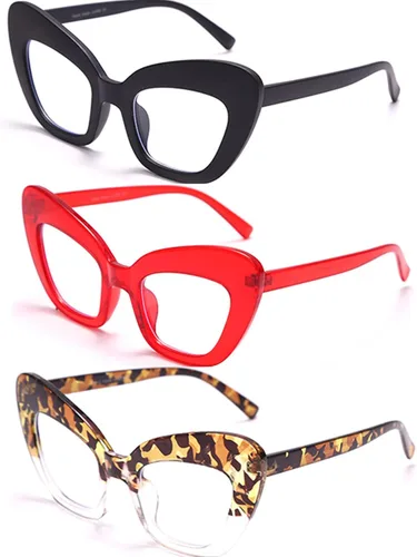 Miniatura 7 de Paquete de 3 lentes de lectura con bloqueo de luz azul, lentes de lectura con marco de ojo de gato para mujer