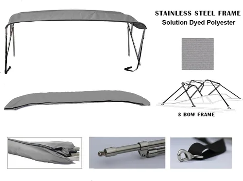 Miniatura 2 de SBU Light Grey Stainless Steel 3-Bow Bimini Top Compatible for Monterey 186 MONTURA I/O for Model Years 2014