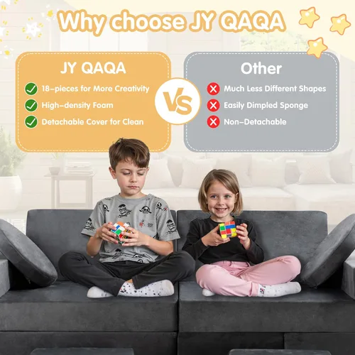 Miniatura 8 de JY QAQA - Juego de sofá modular de 18 piezas, sofá modular para niños pequeños con diseño de espuma convertible para niños y niñas, sofá modular