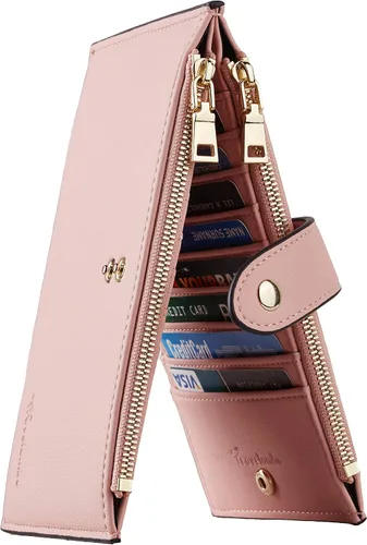 Miniatura 10 de Travelambo Billeteras de cuero para mujer, delgada, con bloqueo RFID, billetera plegable para tarjetas de crédito, Marrón beige
