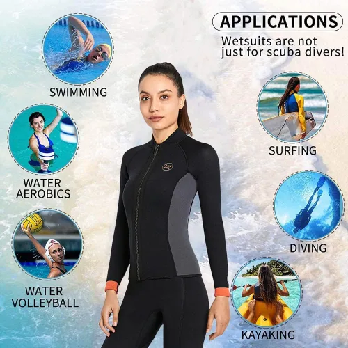 Miniatura 3 de Chaqueta de neopreno para buceo Skyone de 3 mm para mujer y hombre, traje húmedo de manga larga, camisa de buceo, traje de neopreno de 2 mm y 1.5 mm