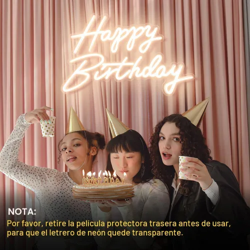 Miniatura 7 de Letrero de neón de feliz cumpleaños, 22.4 x 13.8 pulgadas, letrero de feliz cumpleaños para decoración de fiesta de cumpleaños, letreros LED Blanco