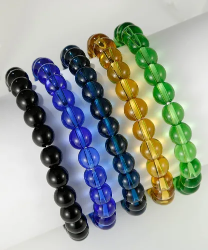 Miniatura 5 de BOMAIL 5 pulseras elásticas de cuentas de 0.315in, hechas a mano, redondas, de cristal, para mujeres, multicolor, mate, pulsera elástica, regalos