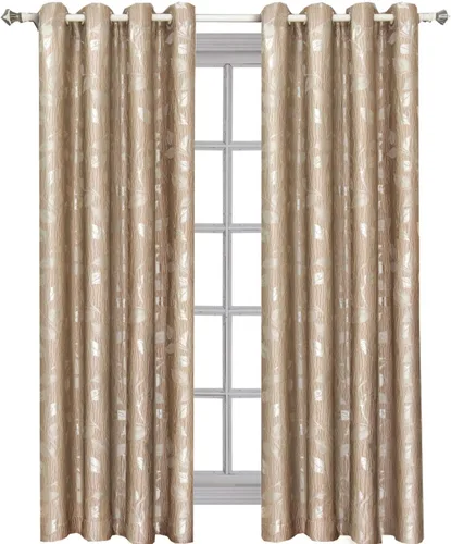 Miniatura 2 de Royal Hotel Bedding Charlotte - Paneles de cortina jacquard con ojales color moca, 2 paneles, 52 x 63 pulgadas cada uno
