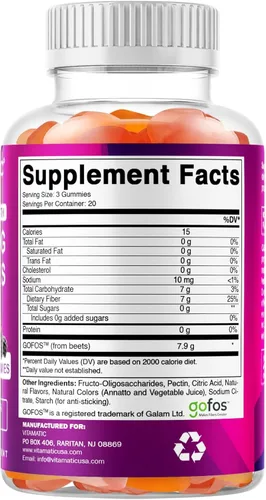 Miniatura 8 de Vitamatic Gomitas de fibra prebiótica para adultos – 7g de fibra por porción – 60 gomitas a base de pectina de fuerza extra, sin azúcar añadida