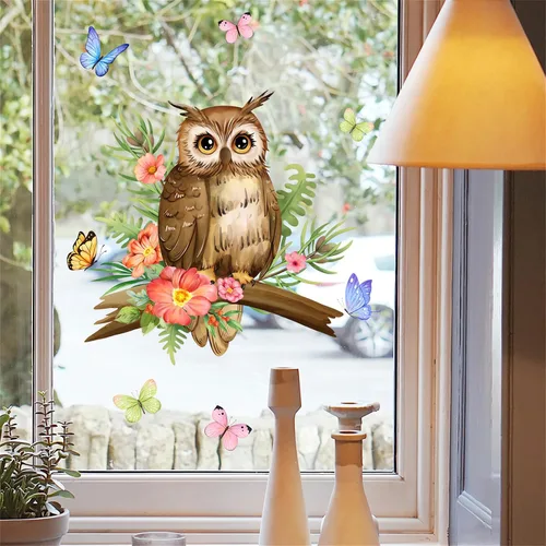 Miniatura 2 de Calcomanías de pared con diseño de búho pequeño, diseño de animales de dibujos animados de sacinora DIY, vinilo extraíble para ventana, sala