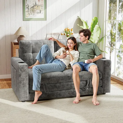 Miniatura 5 de WorthFurni Sofá Cama Convertible, Sofá Cama Plegable 2 en 1, Loveseat Sofá Cama Extraíble, Sofá Cama de Piso para Espacios Pequeños, Sofá Cama Gris