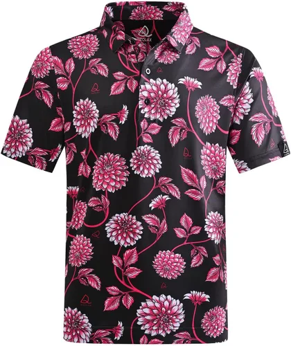 DEOLAX Mens Golf Shirt Fashion Print Floral Polo Shirts Short Sleeve Soft Classic Casual Dry Fit Golf Shirt for Men