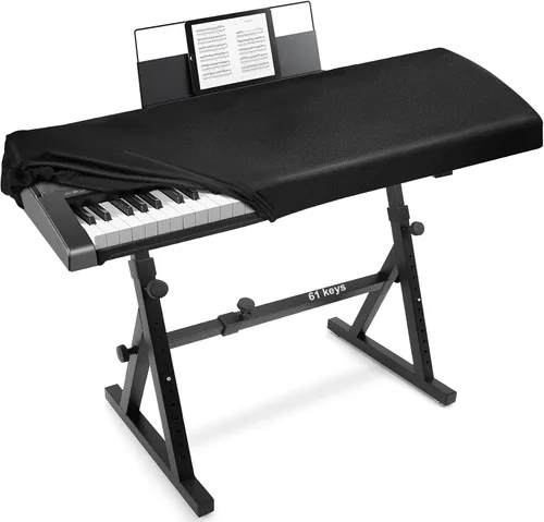 Explore Land Funda antipolvo para teclado de piano de alta calidad con apertura de soporte de música, protector de piano de cuero elástico para Negro