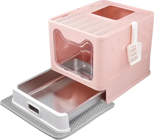 Miniatura 8 de Caja de arena cerrada para gatos con tapa cubierta de salida superior, caja de arena de acero inoxidable de metal a prueba de fugas e inodora, fácil