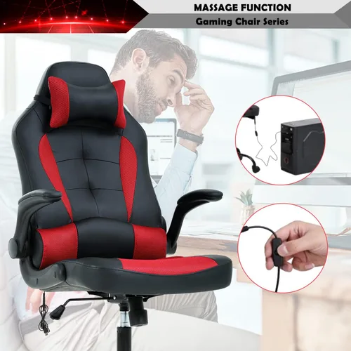 Miniatura 4 de Silla ergonómica para videojuegos, silla de escritorio de oficina con respaldo alto para computadora, con soporte lumbar, ajustable, giratoria, Rojo
