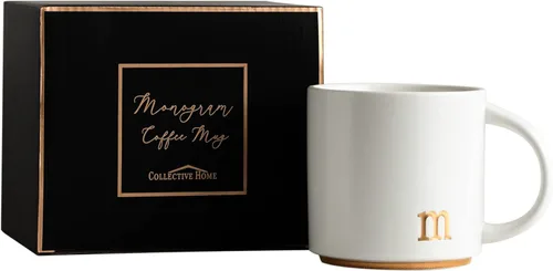Miniatura 7 de COLLECTIVE HOME - Tazas de cerámica con monograma, tazas de café con inicial dorada de 15 onzas, elegantes tazas de té del alfabeto, elegante taza