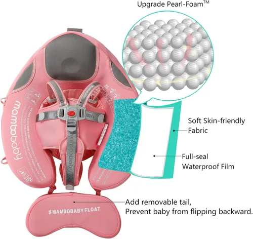Miniatura 2 de Mambobaby Flotador con toldo y cola - Flotador para bebé con toldo, entrenador de natación infantil no inflable mejorado, toldo UPF+, arnés