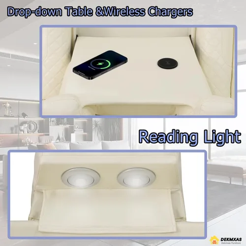 Miniatura 4 de Juego de sofá reclinable eléctrico, seccional de cuero transpirable beige, juego de muebles de sala de estar, 2 piezas, sofá reclinable eléctrico