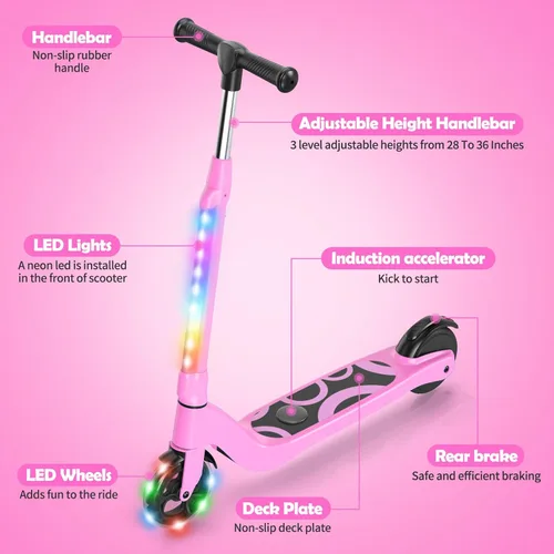 Miniatura 2 de SISIGAD Patinete para niños de 6 a 12 años, cubierta con luz LED, scooters para niños con 3 niveles de ajuste de manillar a 36 pulgadas de alto