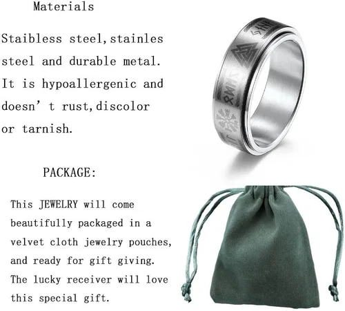 Miniatura 2 de Anillo vikingo de runa anti ansiedad anillos de texto nórdico joyería vikinga banda de promesa de boda para hombres y mujeres