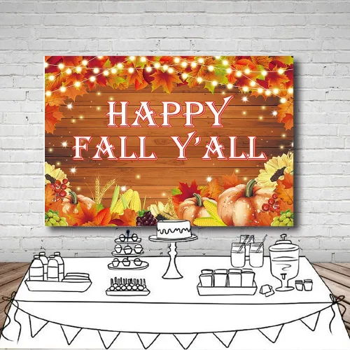 Miniatura 4 de MEHOFOND Cartel de fondo con texto en inglés "Happy Fall Y'all" de 7 x 5 pies, para otoño, cosecha de calabaza, fiesta de Acción de Gracias