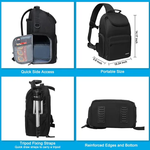 Miniatura 5 de MOSISO Bolsa bandolera para cámara, funda para cámara DSLR/SLR/sin espejo, mochila cruzada para fotografía con soporte para trípode e inserciones