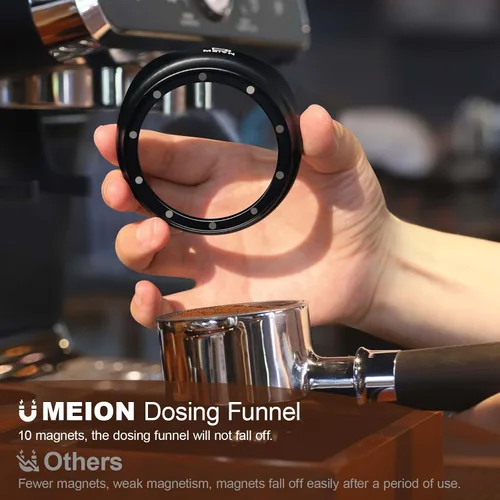 Miniatura 3 de MEION Juego de embudo dosificador de espresso y pantalla de disco, embudo magnético para café, pantalla de disco de espresso reutilizable