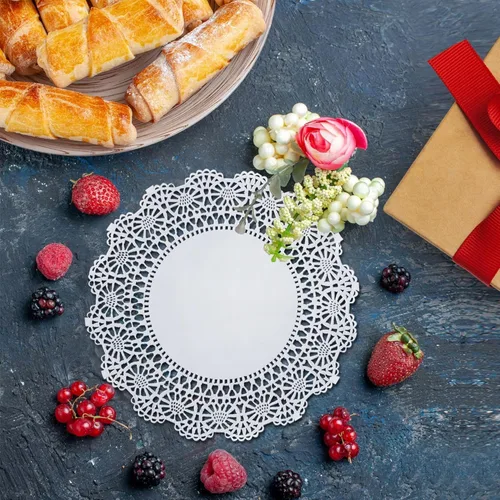 Miniatura 5 de Paquete combinado de manteles individuales desechables de 6 pulgadas, encaje de papel blanco y negro y lámina dorada y plateada; estilo surtido (30)