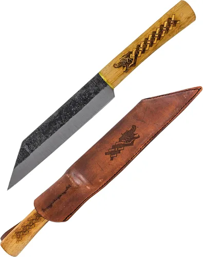 Miniatura 8 de Condor Herramienta y cuchillo, cuchillo de dragón nórdico, hoja de 4 pulgadas, mango de nogal americano quemado, funda de cuero