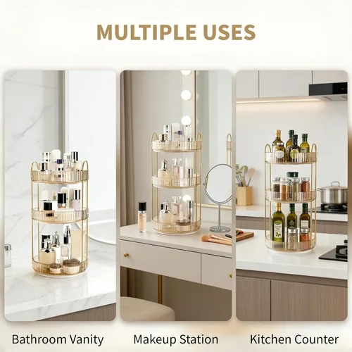 Miniatura 5 de Cididu Organizador de maquillaje giratorio de 360 grados, estante giratorio de plástico de 3 niveles, organizador redondo Lazy Susan, estante