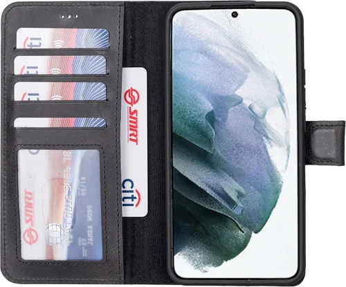 Miniatura 31 de HARDISTON Funda de piel compatible con Samsung Galaxy S22 Ultra – Funda magnética fuerte desmontable hecha a mano con tarjeteros y soporte, Negro