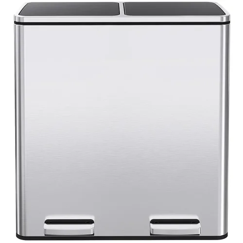 Miniatura 11 de Cubo de basura doble de 60 L (16 galones), cubo de basura de cocina de acero inoxidable, cubo de basura clasificado de doble compartimento, cubo