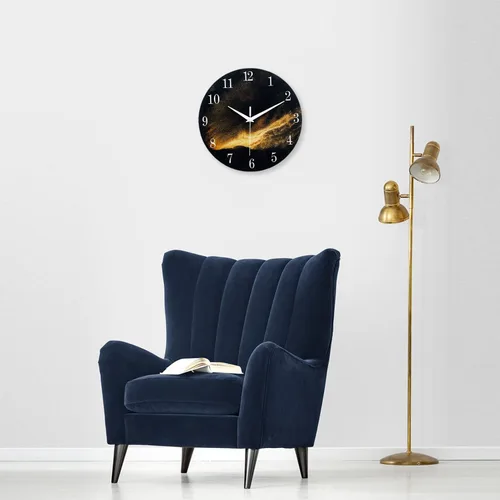 Miniatura 2 de Reloj de pared moderno negro y dorado con pilas, reloj de pared silencioso de 12 pulgadas, reloj de pared de vidrio sin tictac para sala de estar